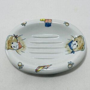 Andrea Sadek Bar Soap Dish Holder Teddy Bear Ceramic Bowl Container Anti Slip